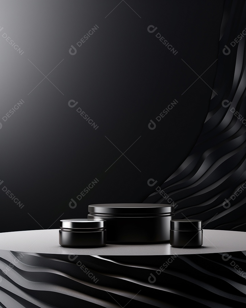 Renderização 3D do fundo preto do produto para cosméticos cremosos Fundo prateado moderno do pódio