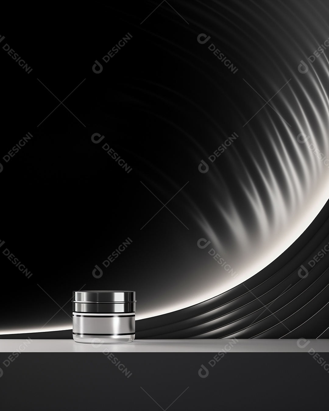 Renderização 3D do fundo preto do produto para cosméticos cremosos Fundo prateado moderno do pódio