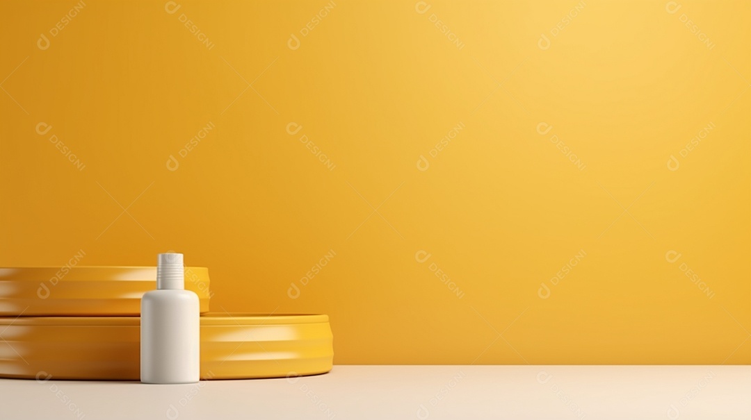 Renderização 3D do fundo amarelo do produto para cosméticos em creme Fundo moderno do pódio