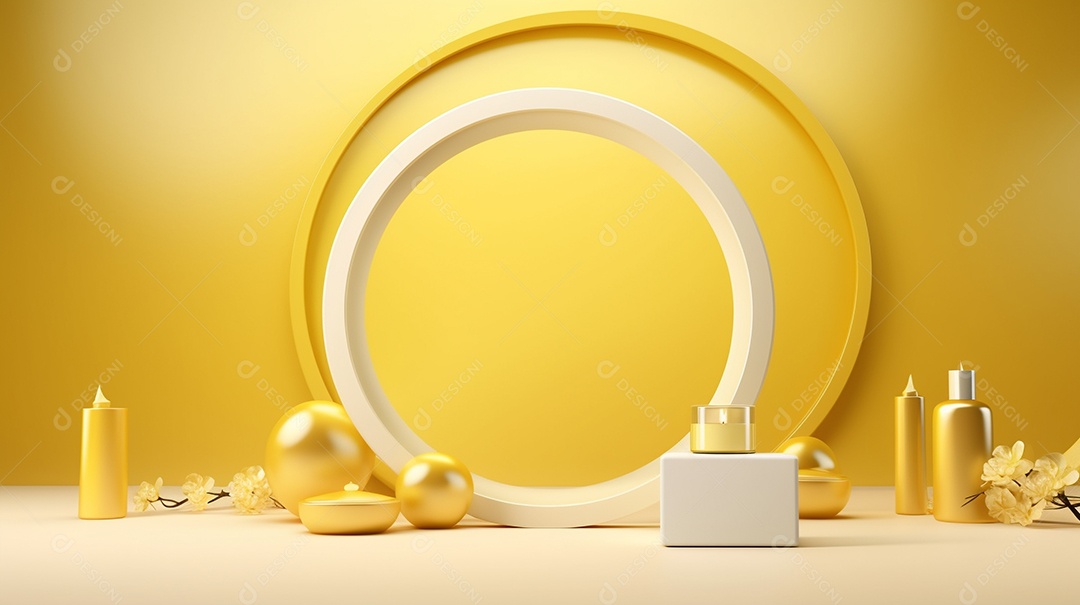 Renderização 3D do fundo preto do produto para cosméticos cremosos Fundo moderno do pódio dourado