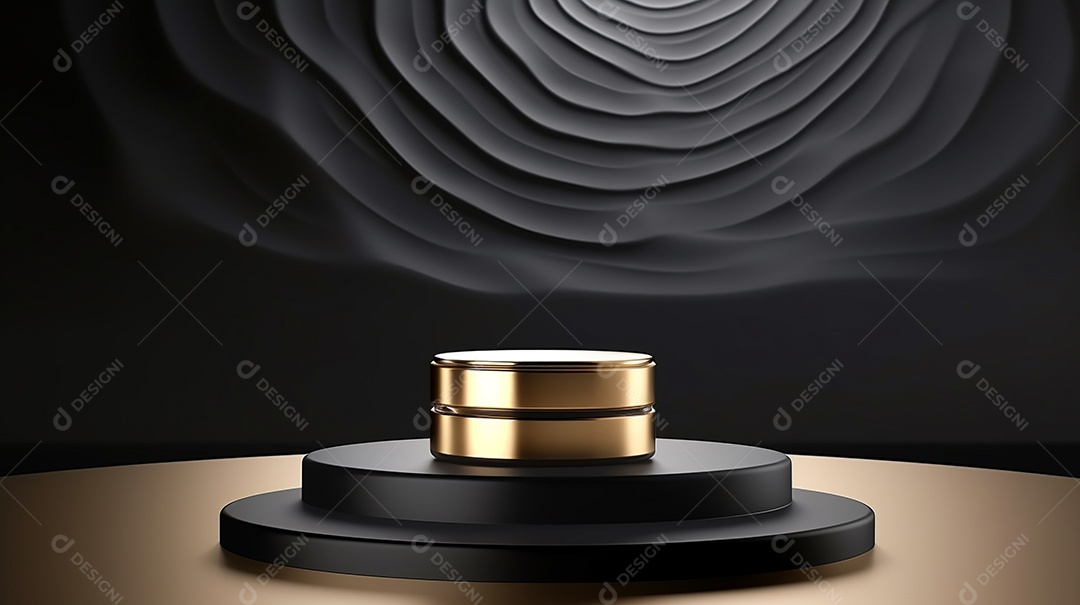 Renderização 3D do fundo preto do produto para cosméticos cremosos Fundo moderno do pódio dourado