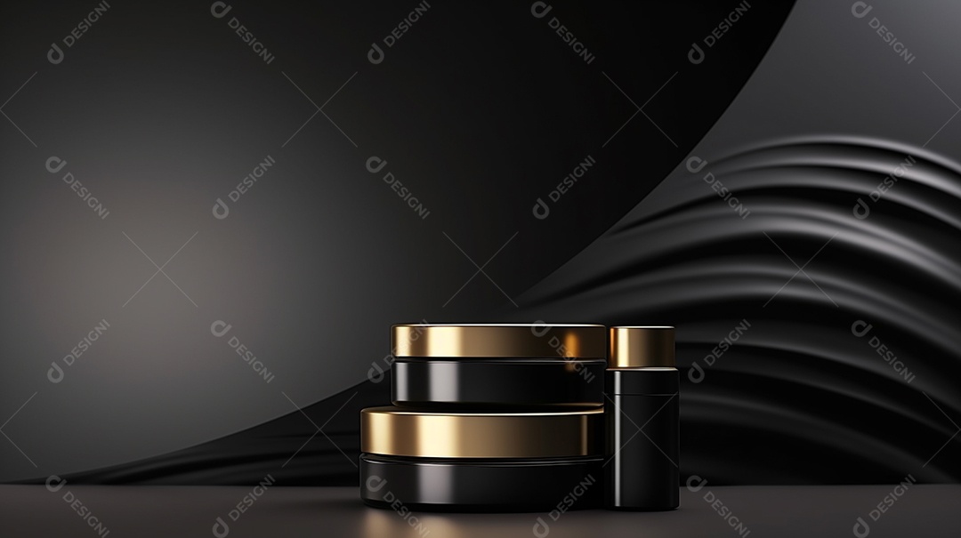 Renderização 3D do fundo preto do produto para cosméticos cremosos Fundo moderno do pódio dourado