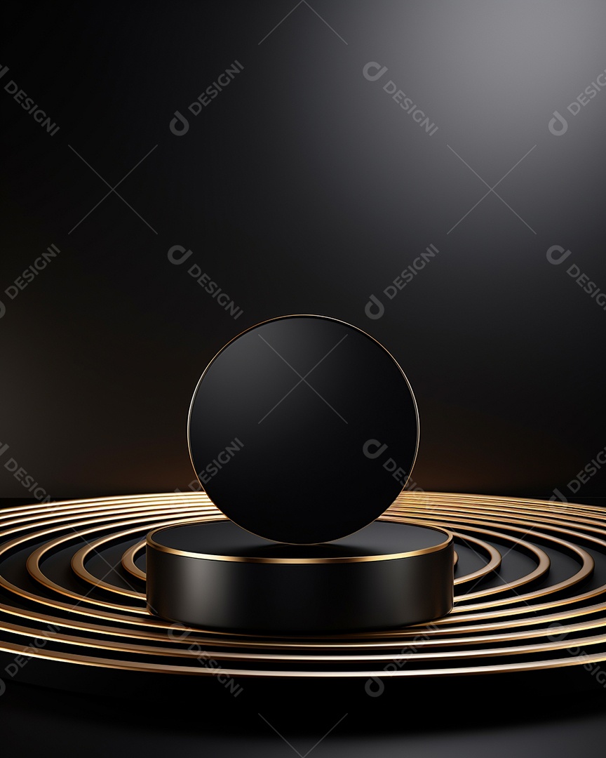 Renderização 3D do fundo preto do produto para cosméticos cremosos Fundo moderno do pódio dourado