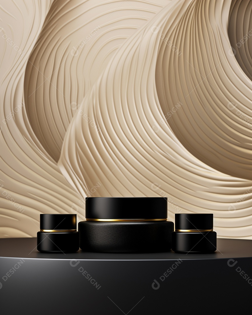 Renderização 3D do fundo preto do produto para cosméticos cremosos Fundo moderno do pódio dourado