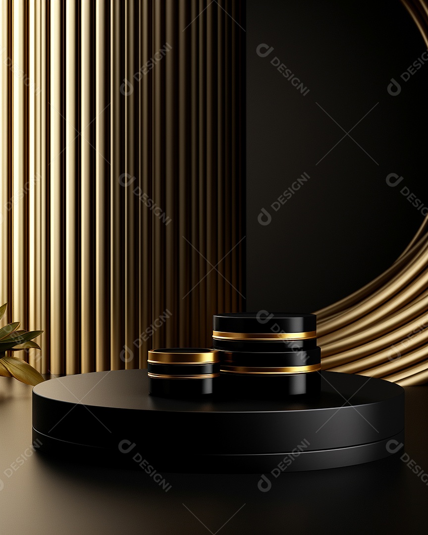Renderização 3D do fundo preto do produto para cosméticos cremosos Fundo moderno do pódio dourado
