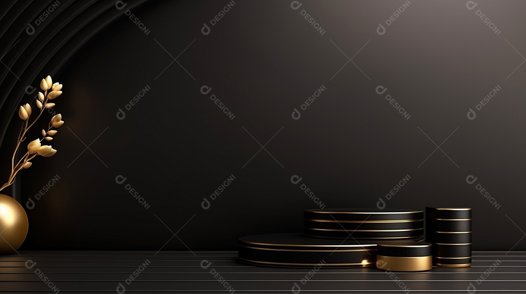 Renderização 3D do fundo preto do produto para cosméticos cremosos Fundo moderno do pódio dourado