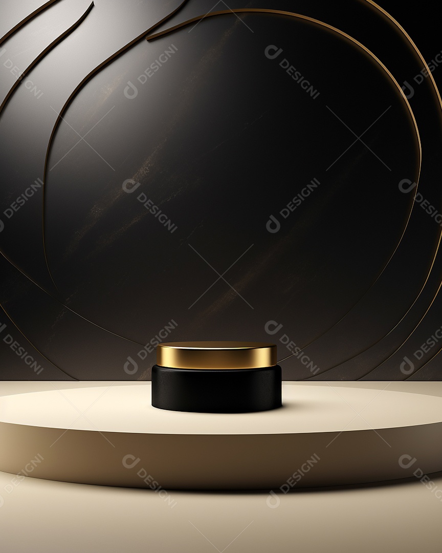 Renderização 3D do fundo preto do produto para cosméticos cremosos Fundo moderno do pódio dourado