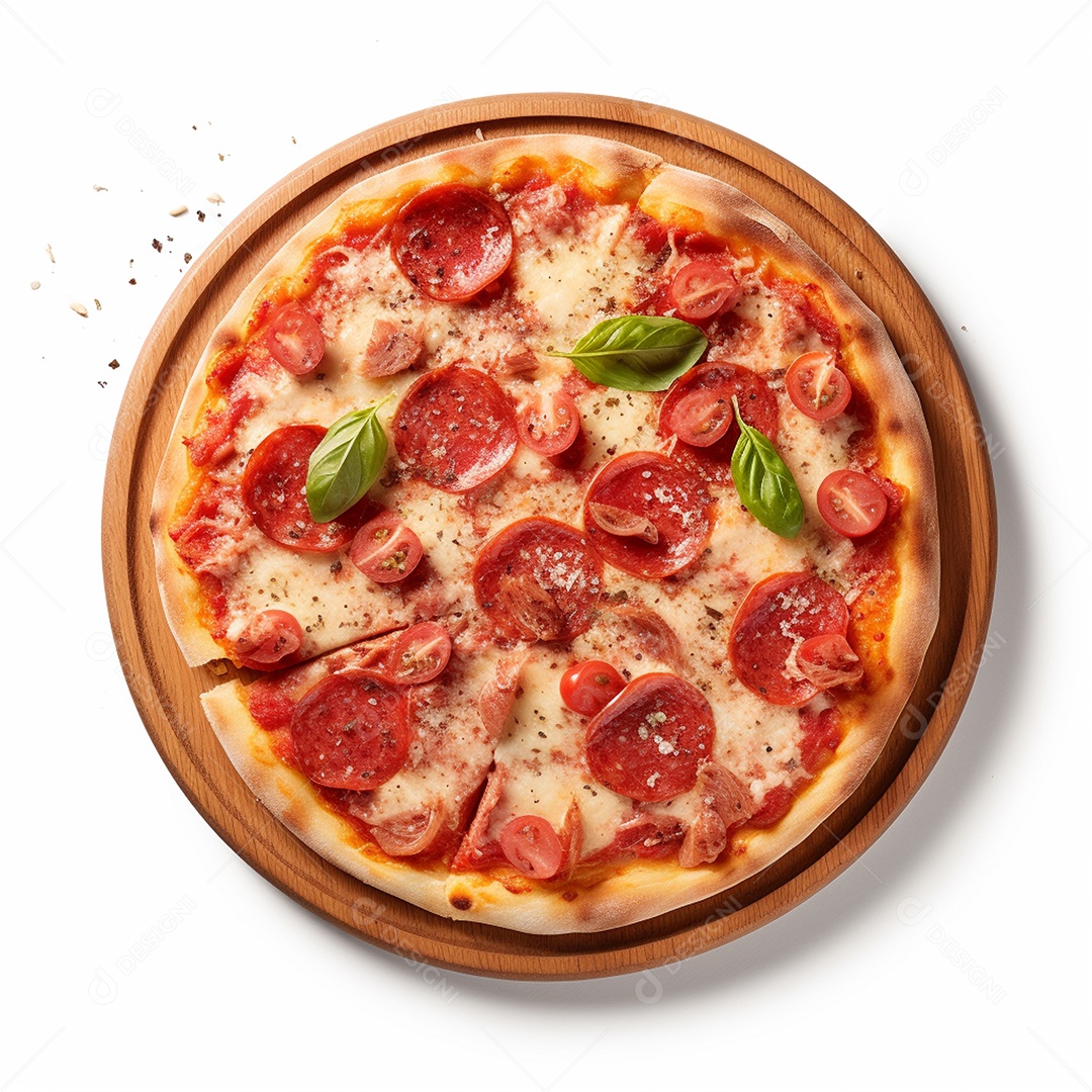 Pizza deliciosa assada sobre fundo isolado