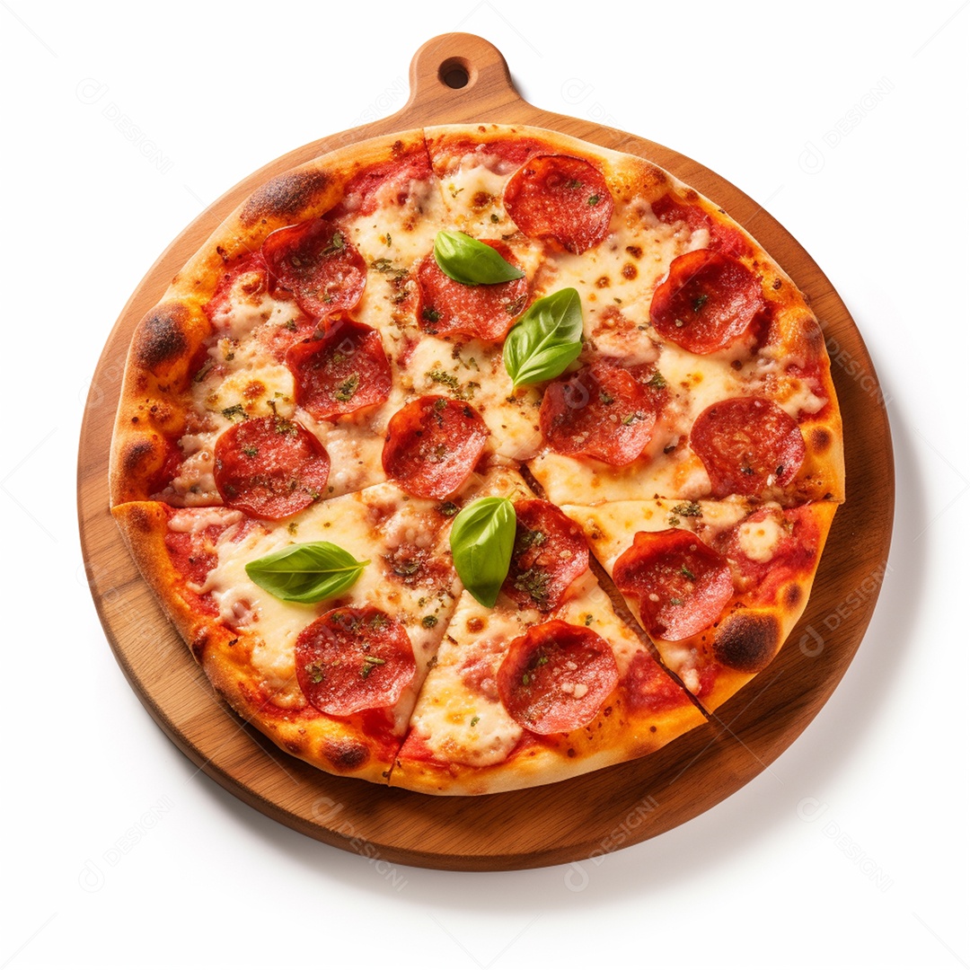 Pizza deliciosa assada sobre fundo isolado