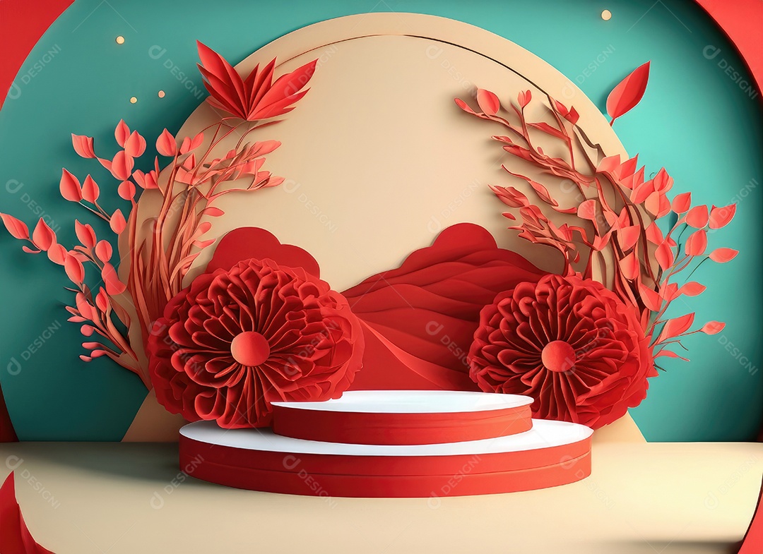 Podium redondo e arte em papel Ano Novo Chinês, Festivais Chineses