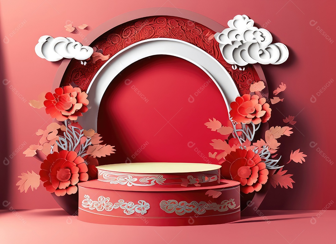 Podium redondo e arte em papel Ano Novo Chinês, Festivais Chineses