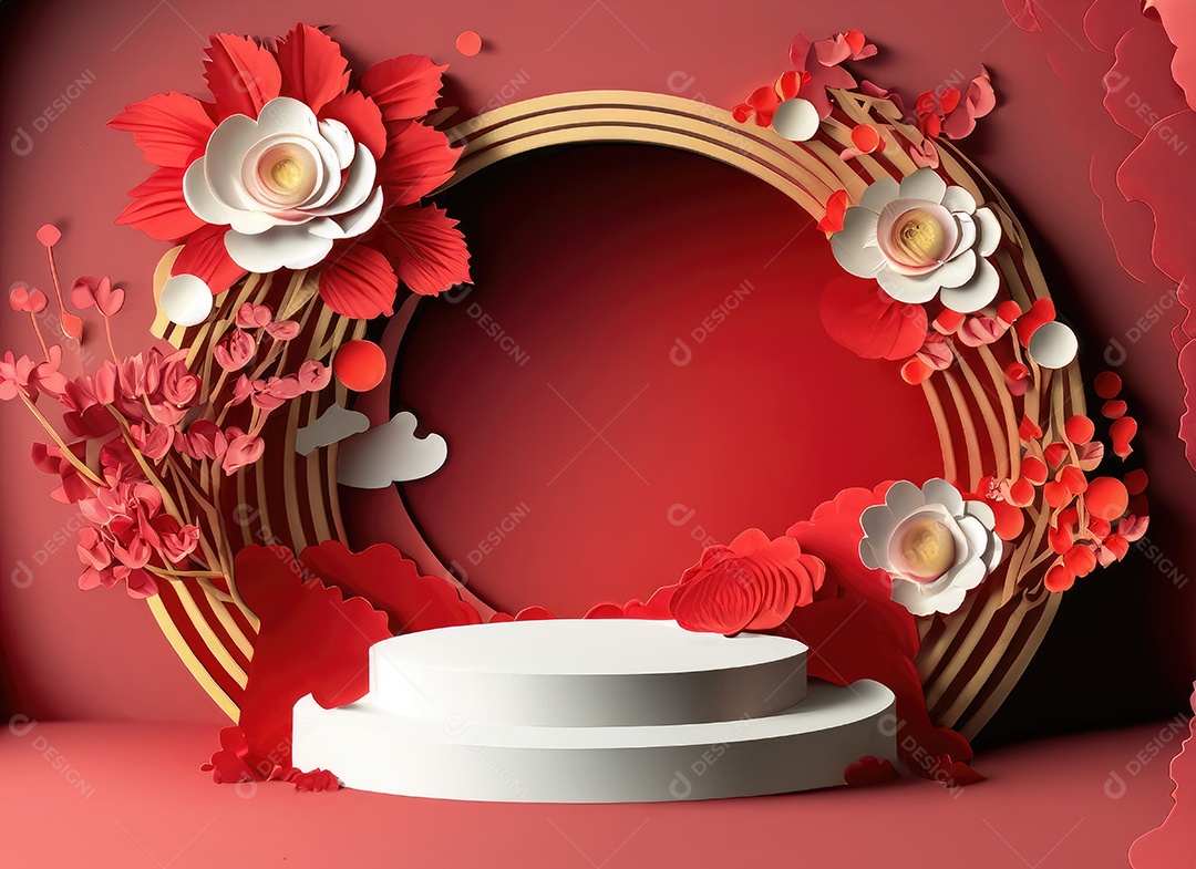 Pódio redondo e arte em papel Ano Novo Chinês, Festivais Chineses