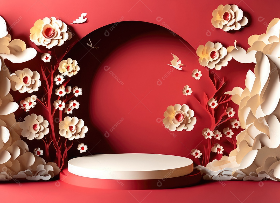 Pódio redondo e arte em papel Ano Novo Chinês, Festivais Chineses