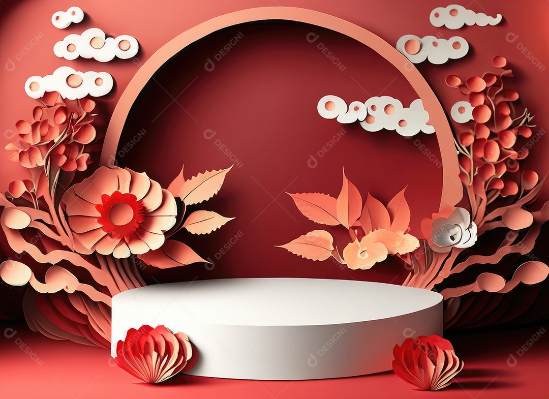 Pódio redondo e arte em papel Ano Novo Chinês, Festivais Chineses