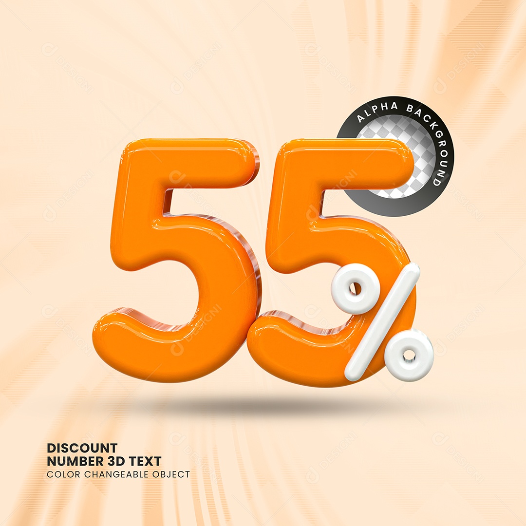 Elemento 3D Número 55% Desconto Laranja Branco para Composição PSD
