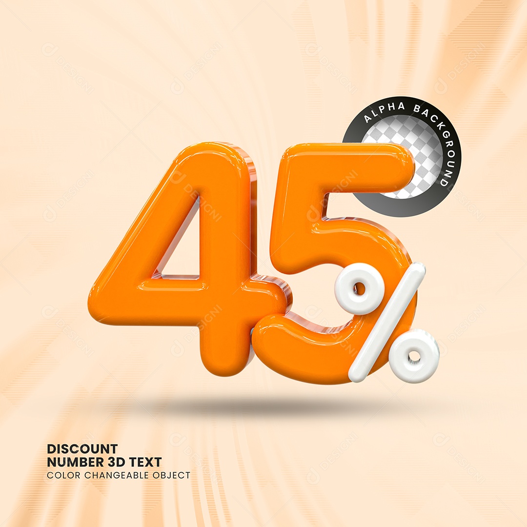 Elemento 3D Número 45% Desconto Laranja Branco para Composição PSD