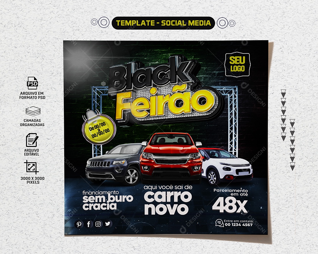 Social Media Feed Black Feirão Carro Novo PSD Editável