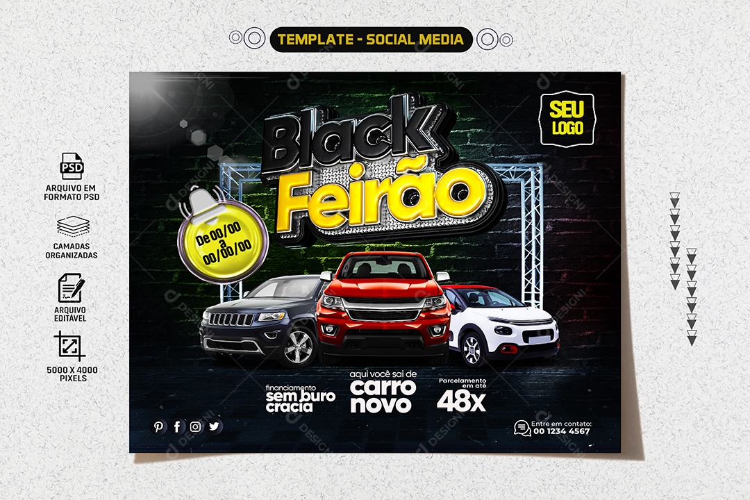 Social Media Banner Black Feirão Concessionária PSD Editável
