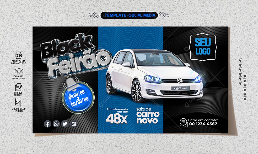 Banner Black Feirão Sai De Carro Novo Social Media PSD Editável