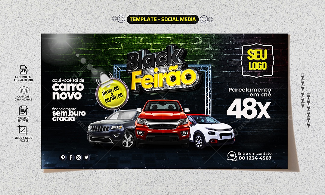 Social Media Banner Aqui Você Sai De Carro Novo Black Feirão PSD Editável