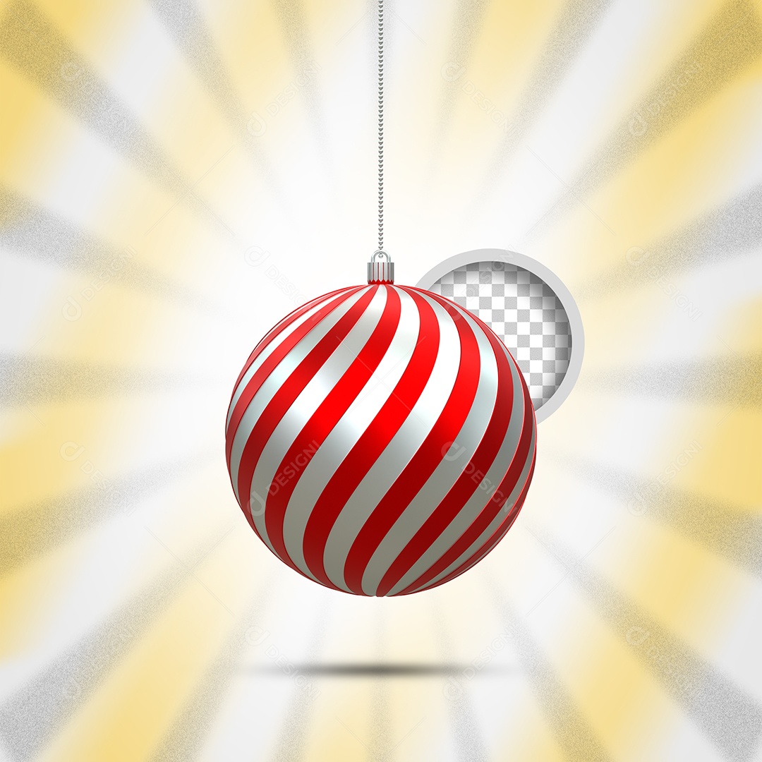 Bola de Natal Elemento 3D Vermelho Branco para Composição PSD