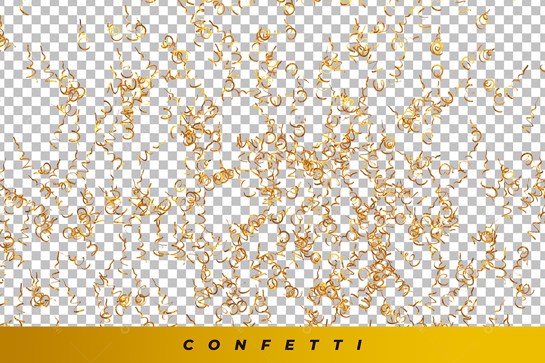 Elemento 3D Confetes Fitas Douradas para Composição PSD