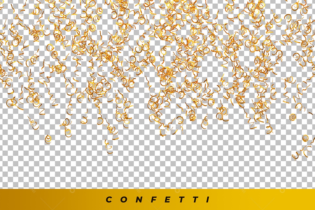 Confetes Elemento 3D Fitas Douradas para Composição PSD