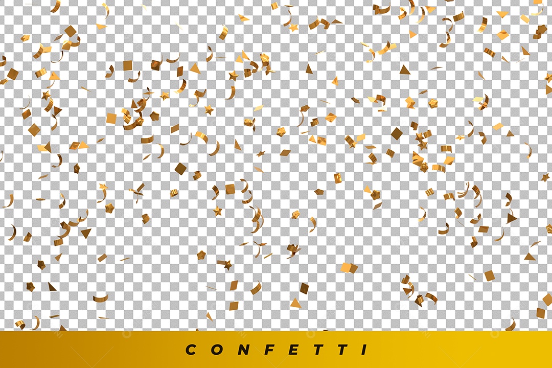Confetes Elemento 3D Dourados para Composição PSD