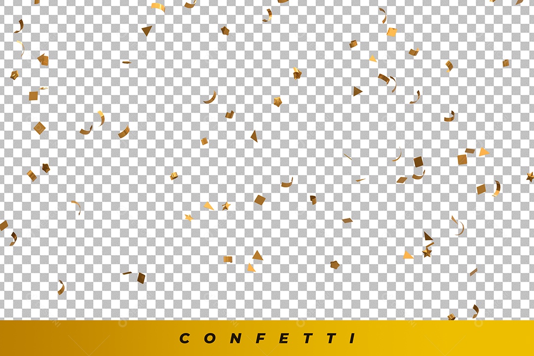 Confetes Dourados Elemento 3D para Composição PSD