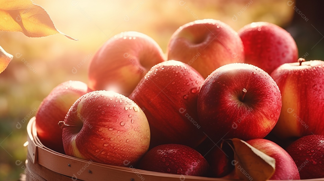 Cesta completa de maçãs orgânicas vermelhas