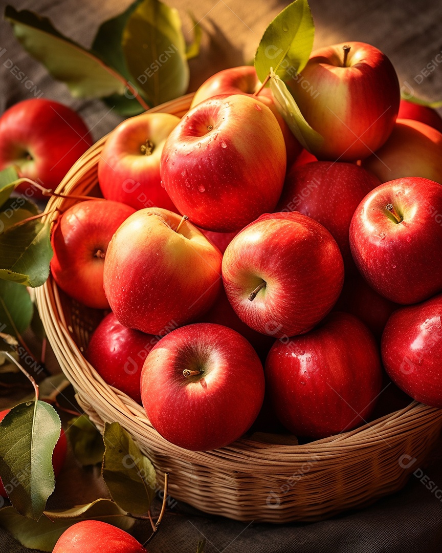 Cesta completa de maçãs orgânicas vermelhas