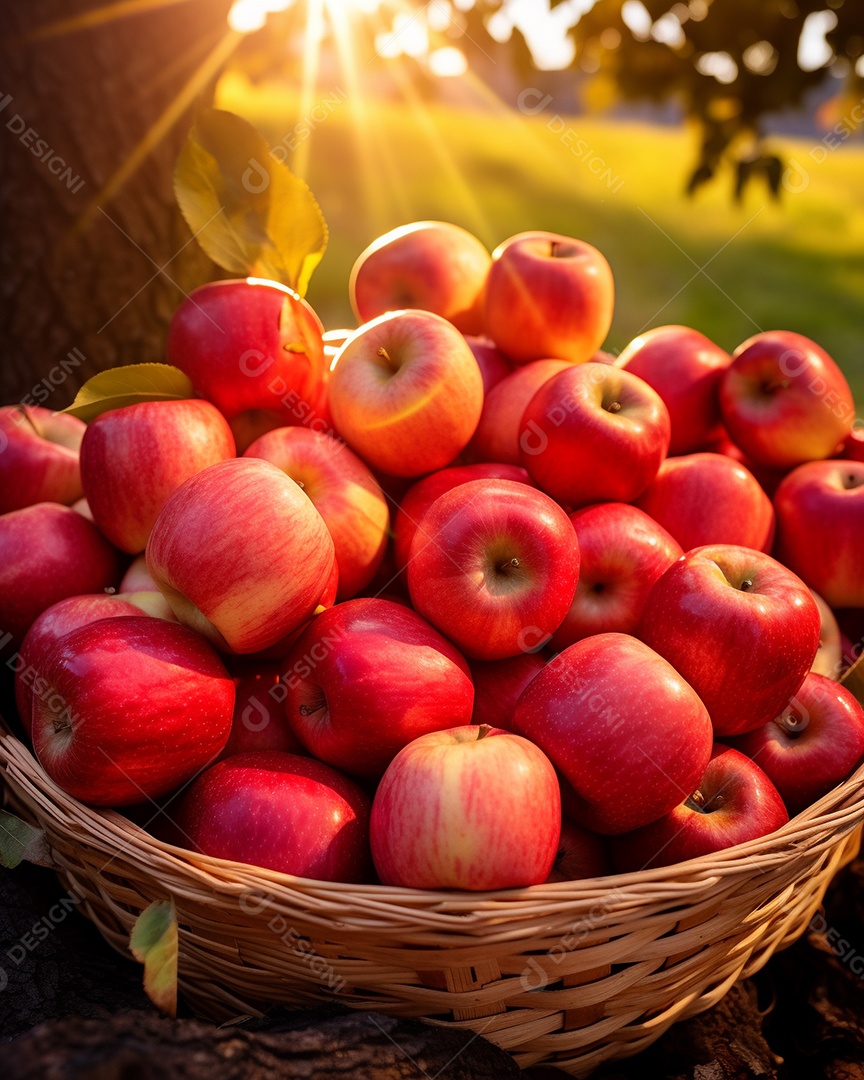 Cesta completa de maçãs orgânicas vermelhas
