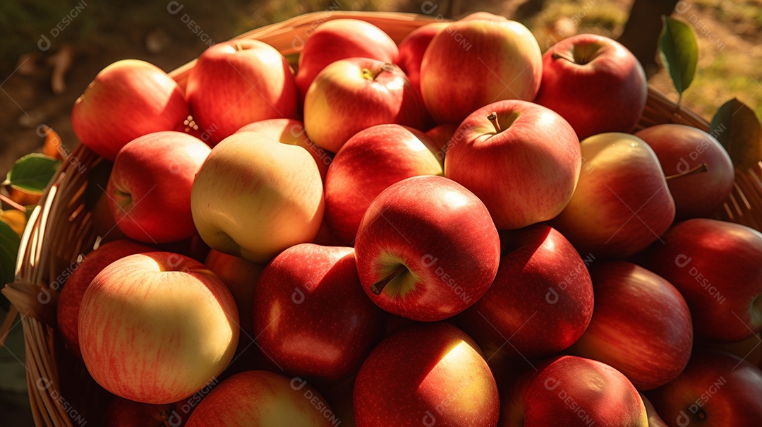 Cesta completa de maçãs orgânicas vermelhas