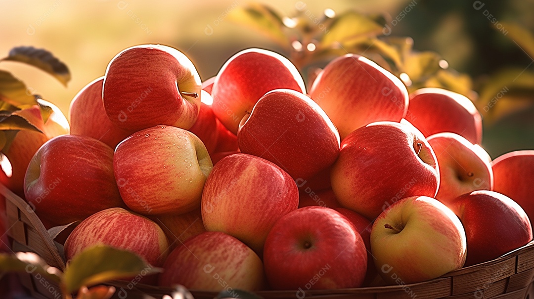 Cesta completa de maçãs orgânicas vermelhas