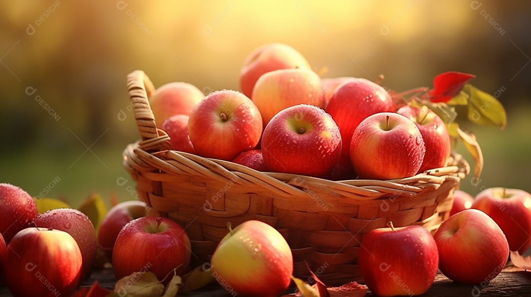 Cesta completa de maçãs orgânicas vermelhas