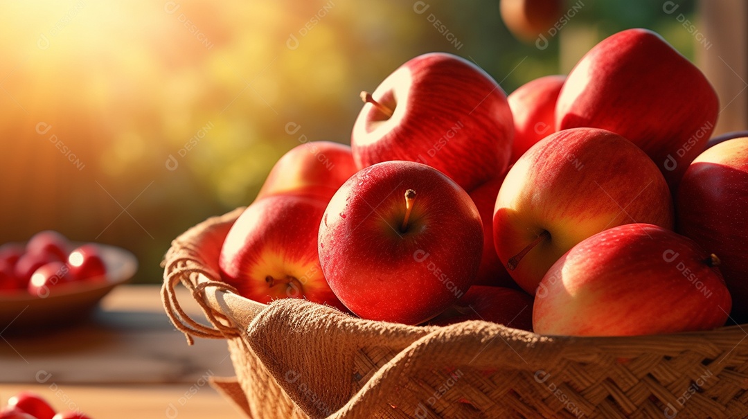 Cesta completa de maçãs orgânicas vermelhas