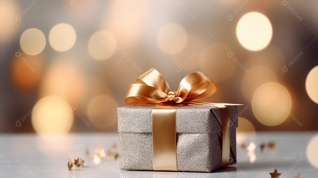 Um presente com um grande e lindo laço em primeiro plano