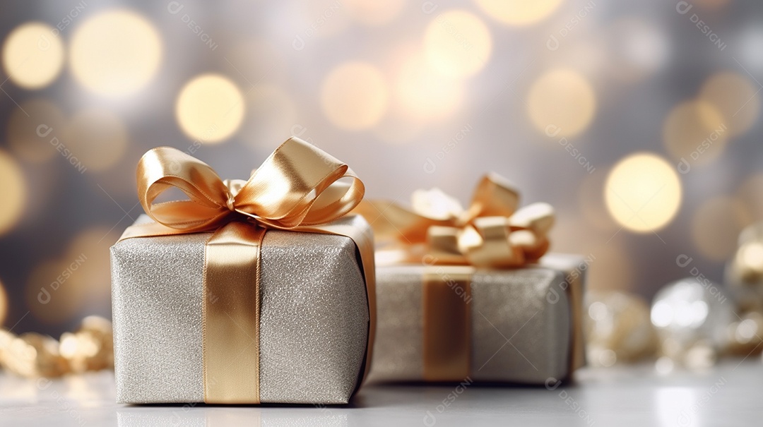 Um presente com um grande e lindo laço em primeiro plano