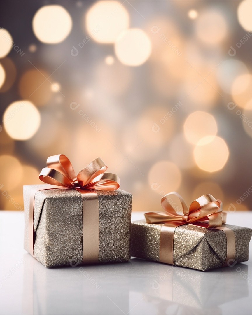 Um presente com um grande e lindo laço em primeiro plano