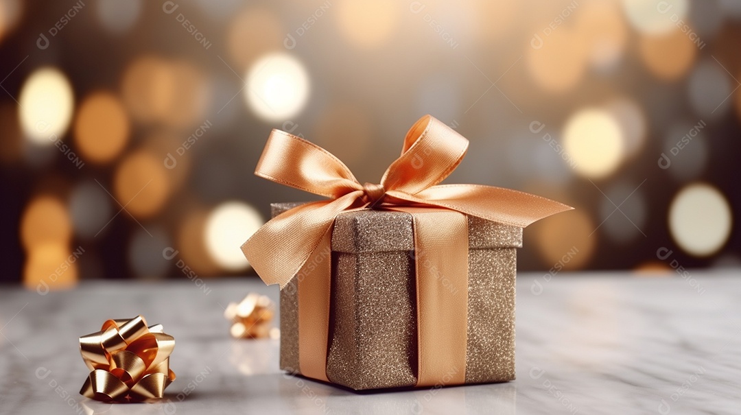 Um presente com um grande e lindo laço em primeiro plano