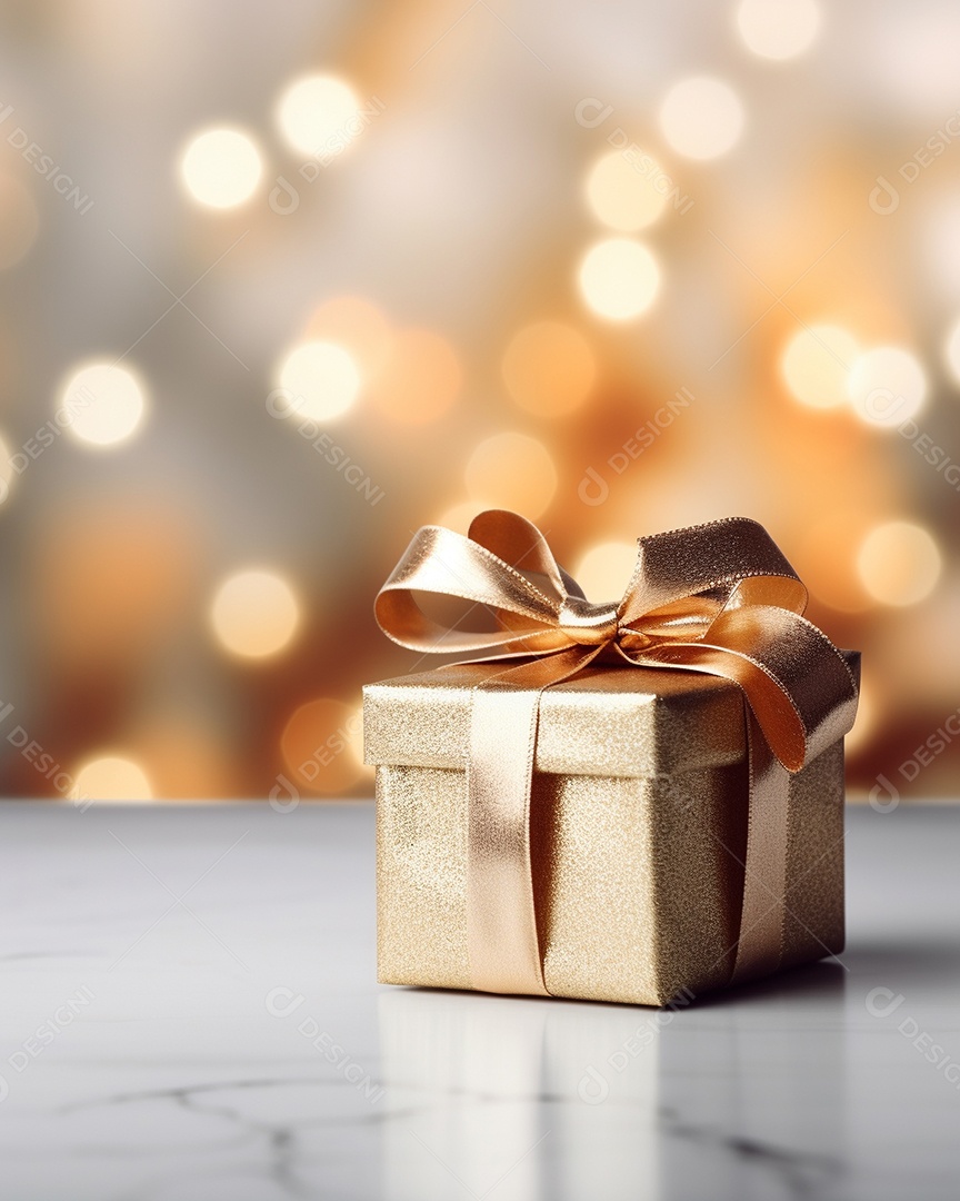 Um presente com um grande e lindo laço em primeiro plano