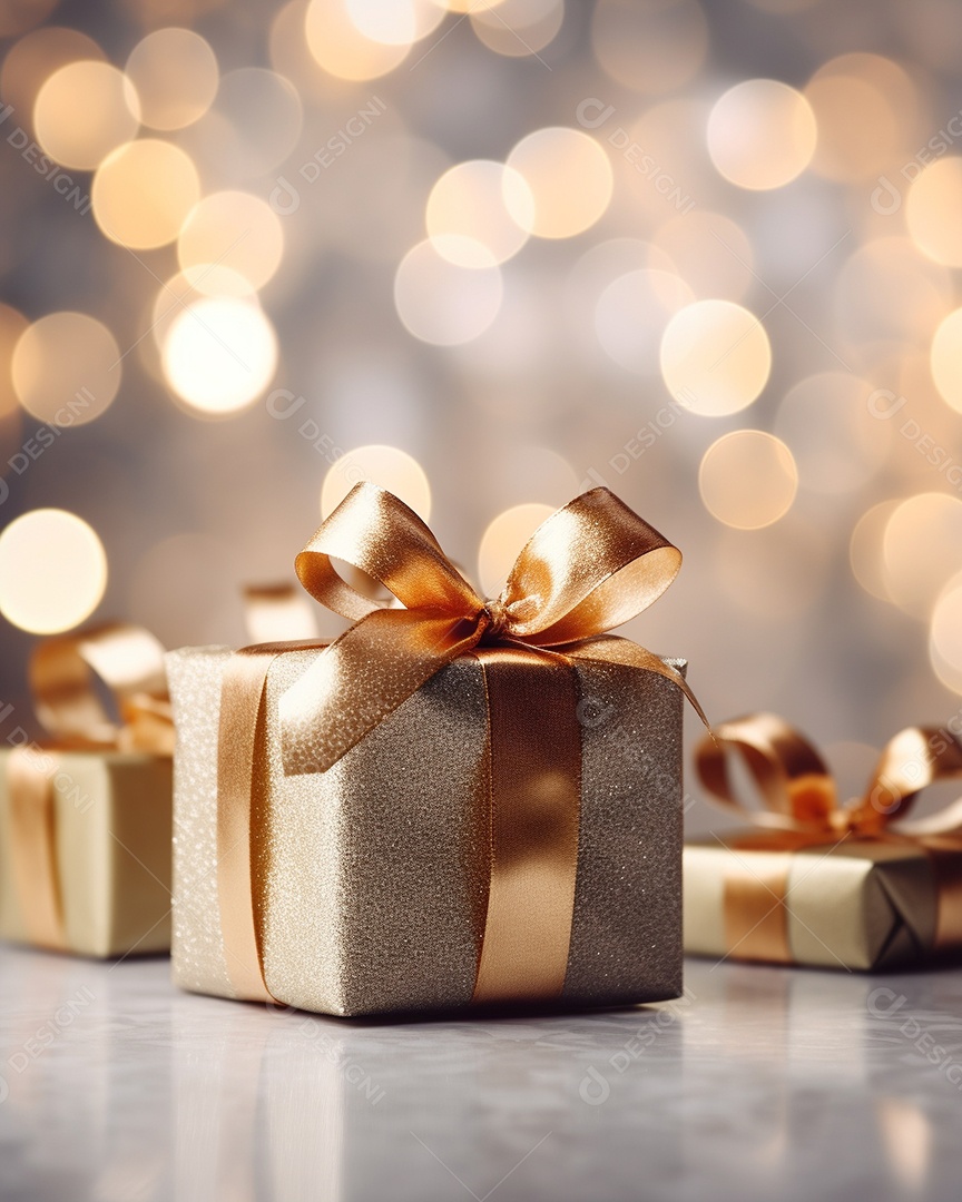 Um presente com um grande e lindo laço em primeiro plano