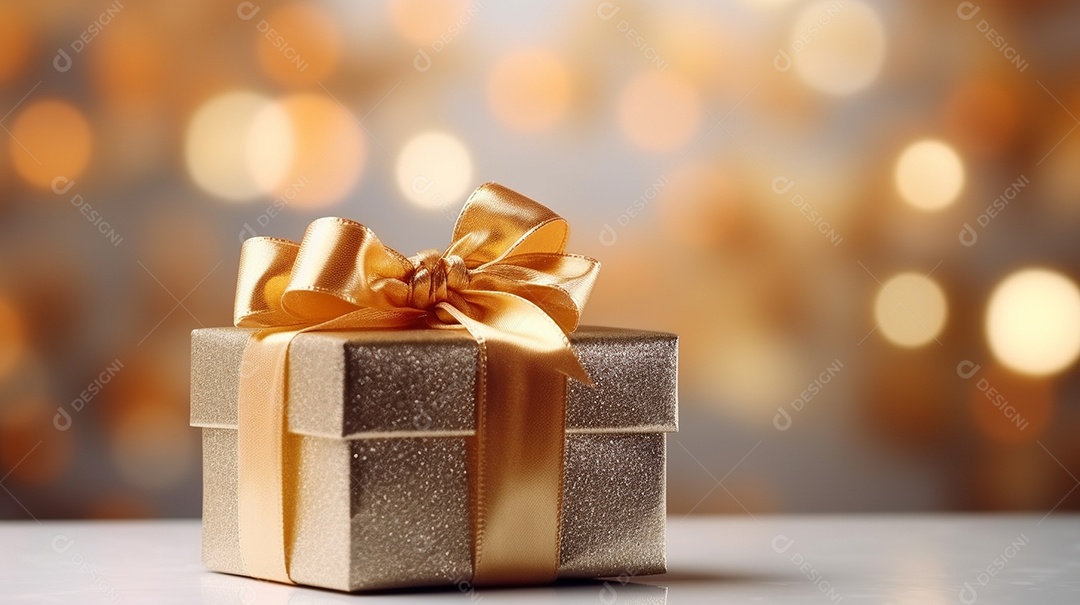 Um presente com um grande e lindo laço em primeiro plano