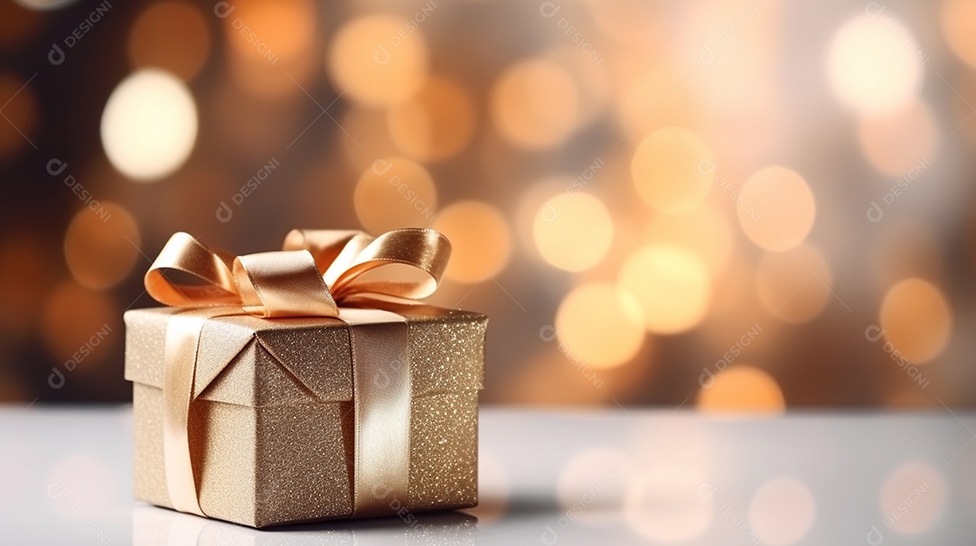 Um presente com um grande e lindo laço em primeiro plano