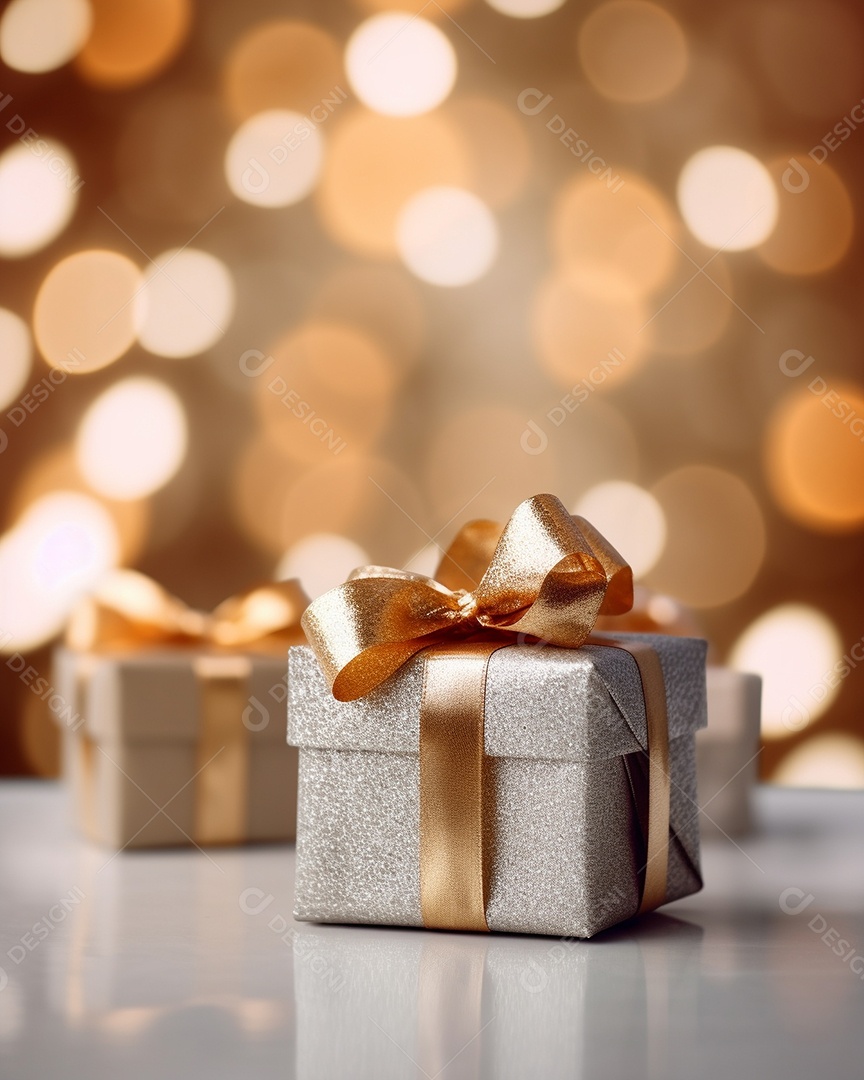 Um presente com um grande e lindo laço em primeiro plano