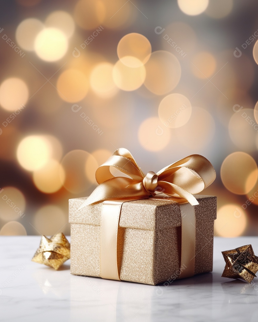 Um presente com um grande e lindo laço em primeiro plano