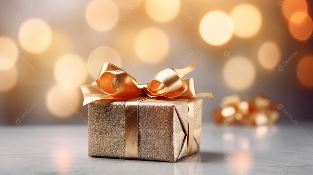 Um presente com um grande e lindo laço em primeiro plano