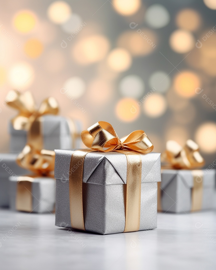 Um presente com um grande e lindo laço em primeiro plano