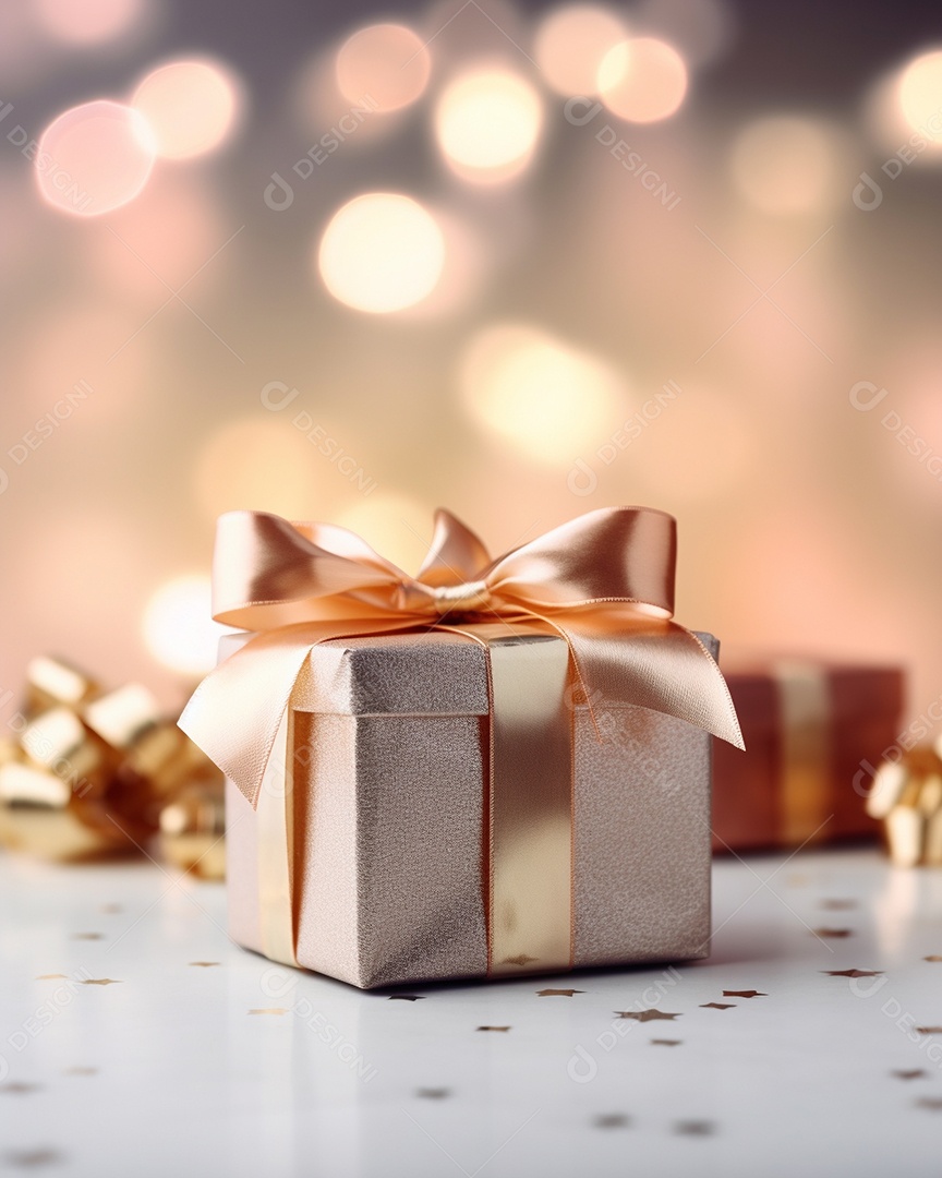 Um presente com um grande e lindo laço em primeiro plano