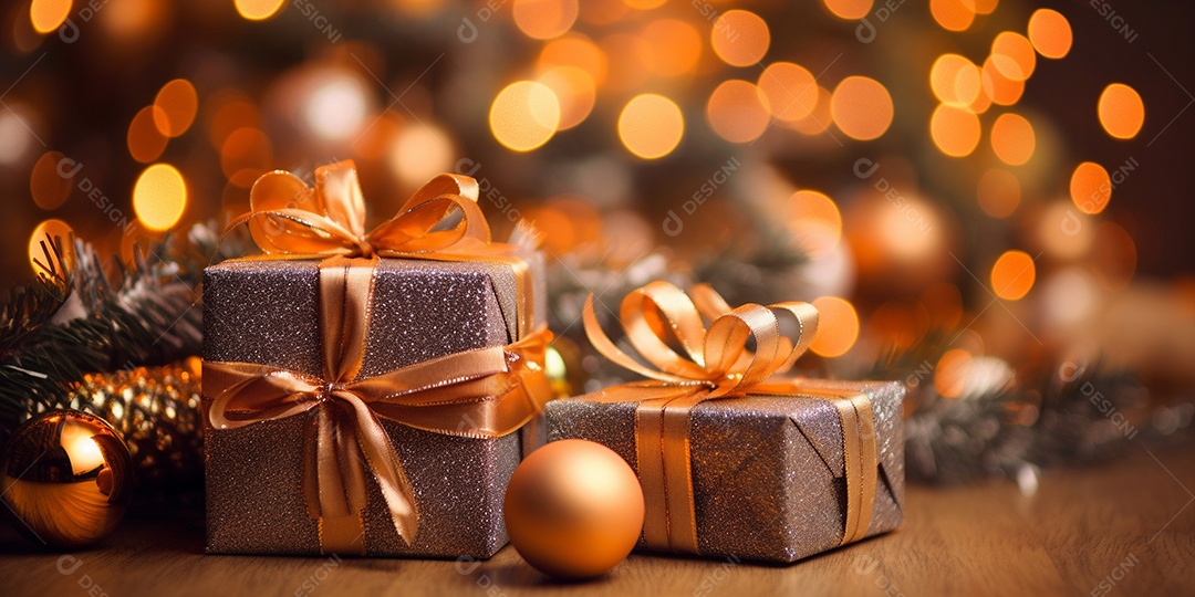 Decoração de Natal, árvore, bola, caixa de presente